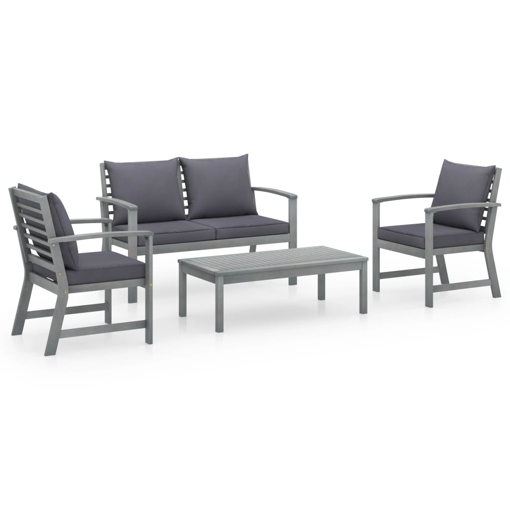 Set Mobilier De Grădină Cu Perne, 4 Piese, Lemn Masiv De Acacia
