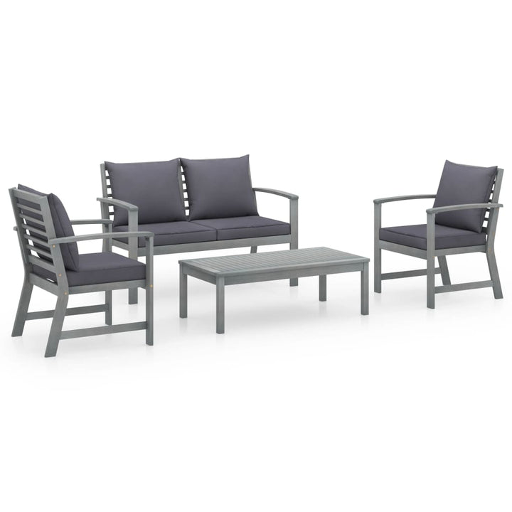 Set Mobilier De Grădină Cu Perne, 4 Piese, Lemn Masiv De Acacia