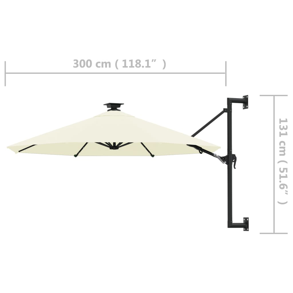 Umbrelă Soare Montaj Pe Perete Led Stâlp Metal 300 Cm