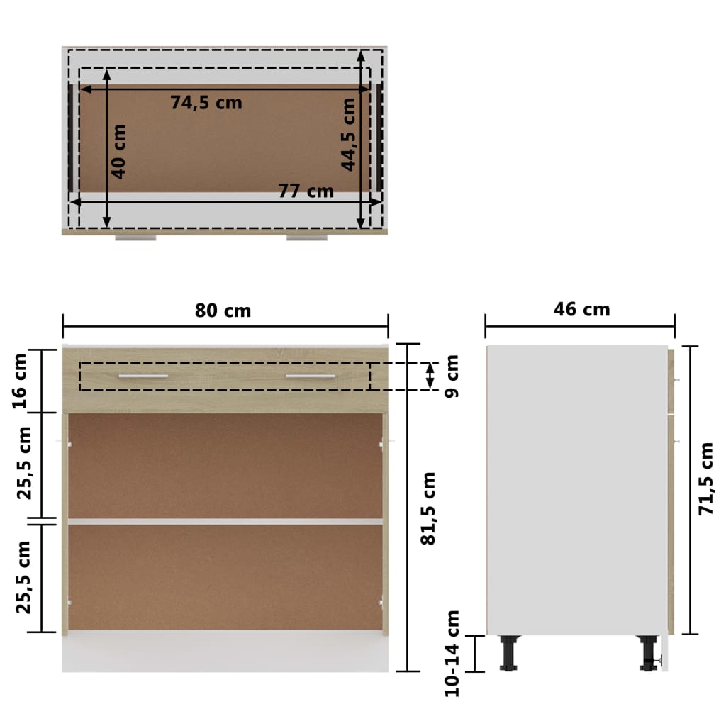 Dulap Inferior Cu Sertar, Stejar Sonoma, 80X46X81,5 Cm, Lemn
