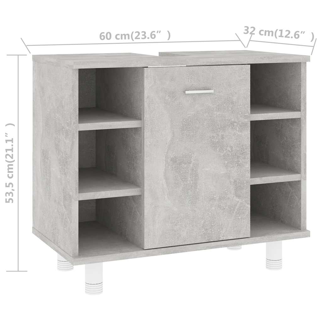 Dulap De Baie, Gri Beton, 60X32X53,5 Cm, Lemn Prelucrat