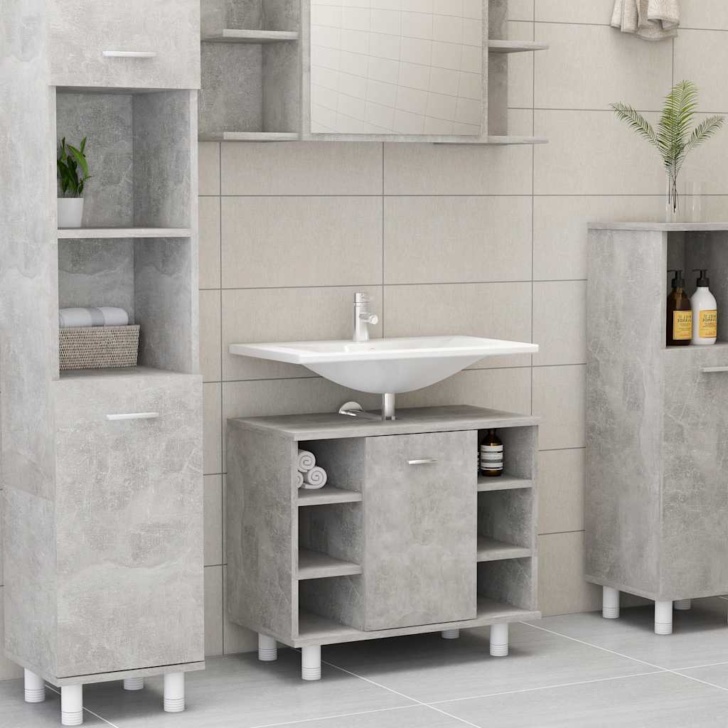 Dulap De Baie, Gri Beton, 60X32X53,5 Cm, Lemn Prelucrat