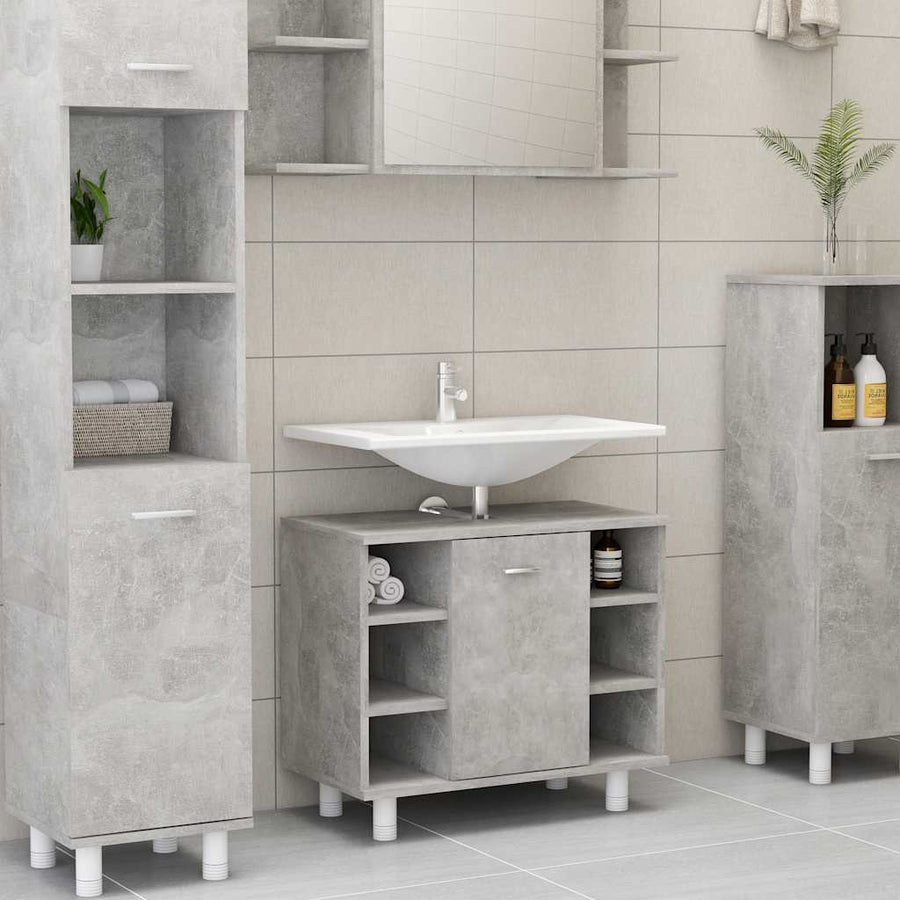 Dulap De Baie, Gri Beton, 60X32X53,5 Cm, Lemn Prelucrat