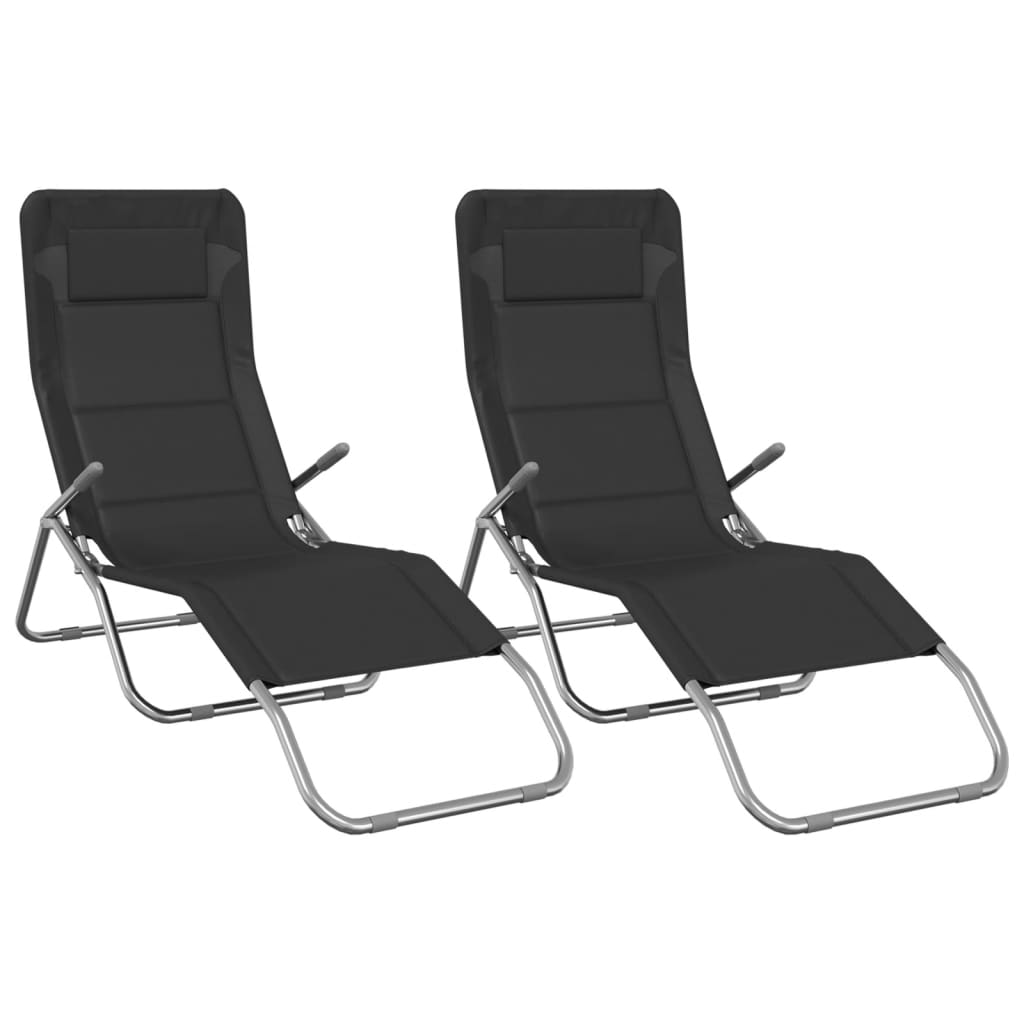 Șezlong Pliant 2 Buc. Negru Textilenă/Oțel Vopsit Electrostatic