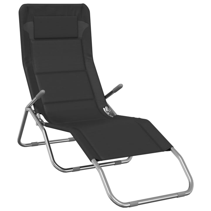 Șezlong Pliant 2 Buc. Negru Textilenă/Oțel Vopsit Electrostatic