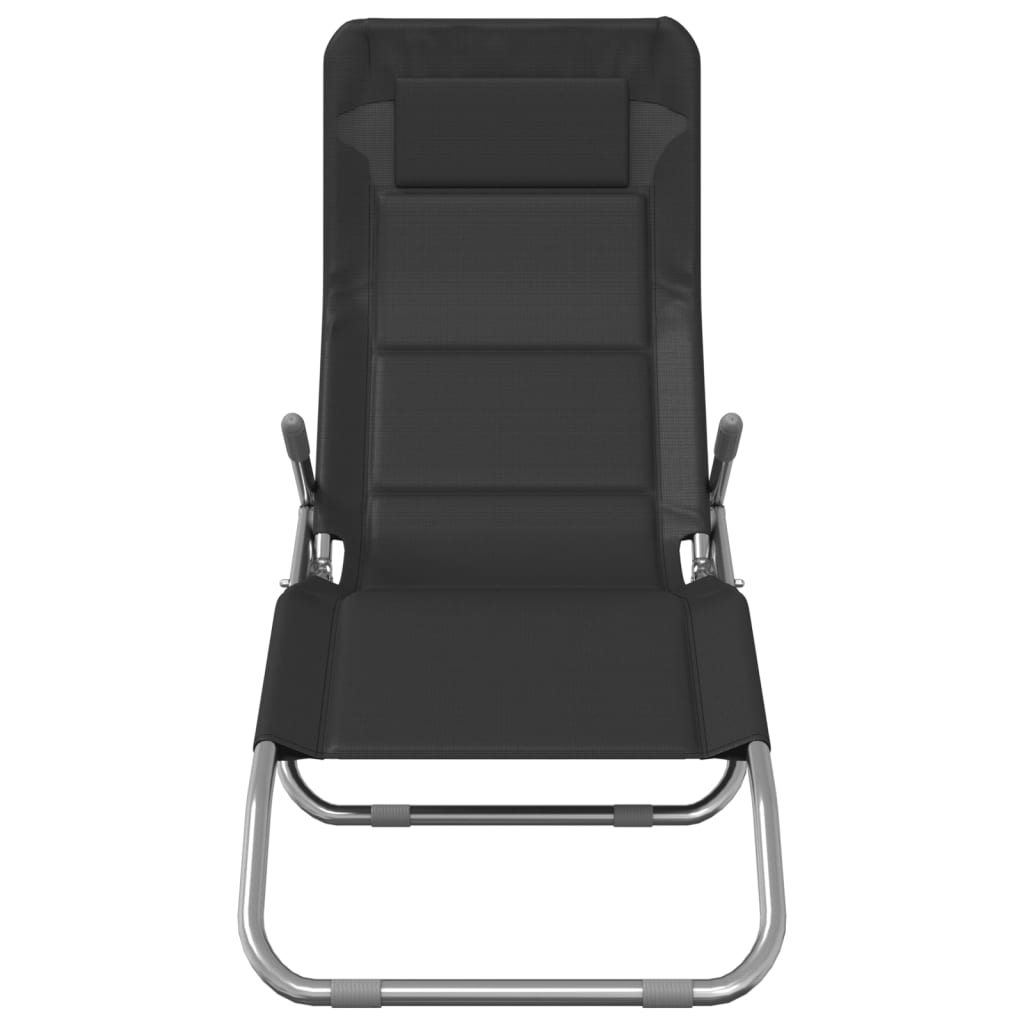 Șezlong Pliant 2 Buc. Negru Textilenă/Oțel Vopsit Electrostatic