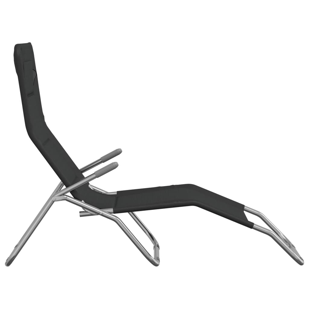 Șezlong Pliant 2 Buc. Negru Textilenă/Oțel Vopsit Electrostatic