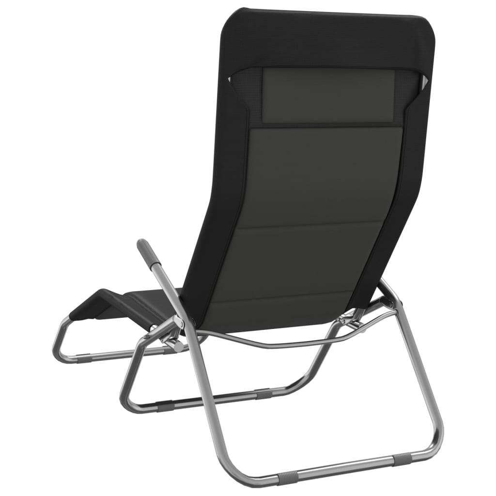 Șezlong Pliant 2 Buc. Negru Textilenă/Oțel Vopsit Electrostatic