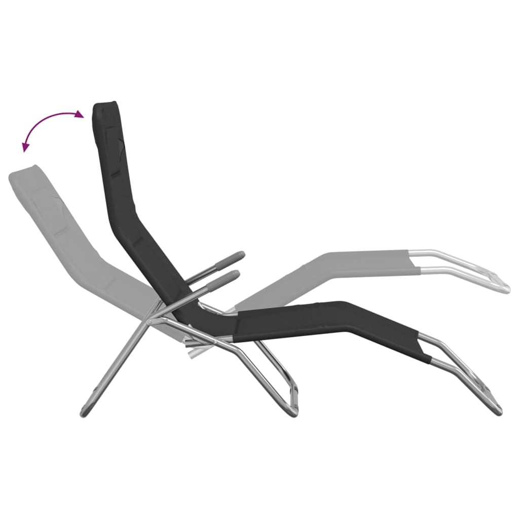 Șezlong Pliant 2 Buc. Negru Textilenă/Oțel Vopsit Electrostatic