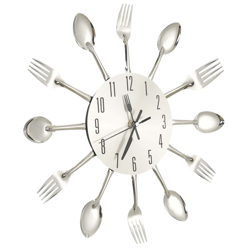 Ceas De Perete Model Lingură/Furculiță Argintiu 31 Cm Aluminiu