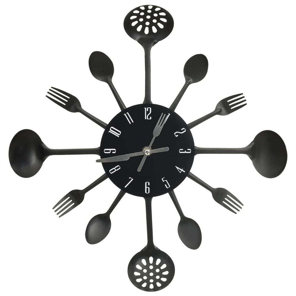 Ceas Perete Cu Model Lingură/Furculiță, Negru, 40 Cm, Aluminiu