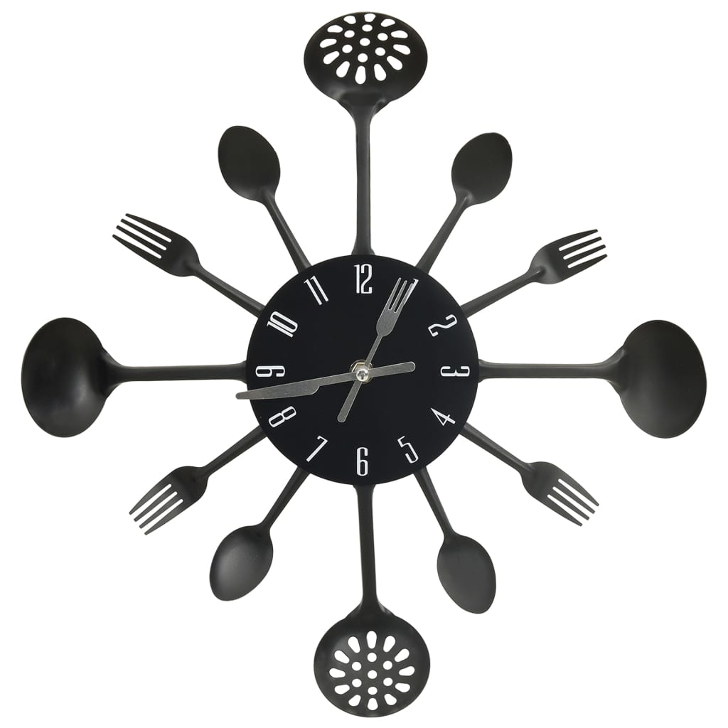 Ceas Perete Cu Model Lingură/Furculiță, Negru, 40 Cm, Aluminiu
