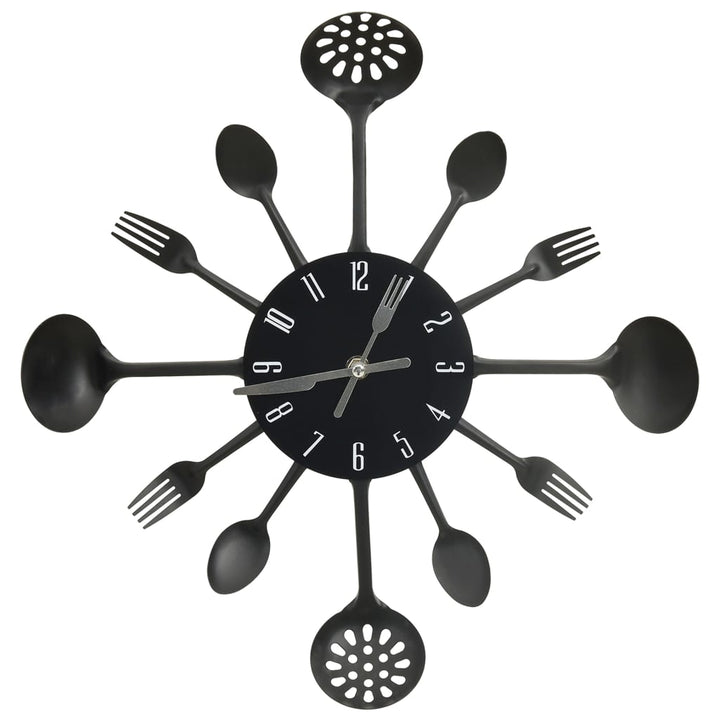 Ceas Perete Cu Model Lingură/Furculiță, Negru, 40 Cm, Aluminiu
