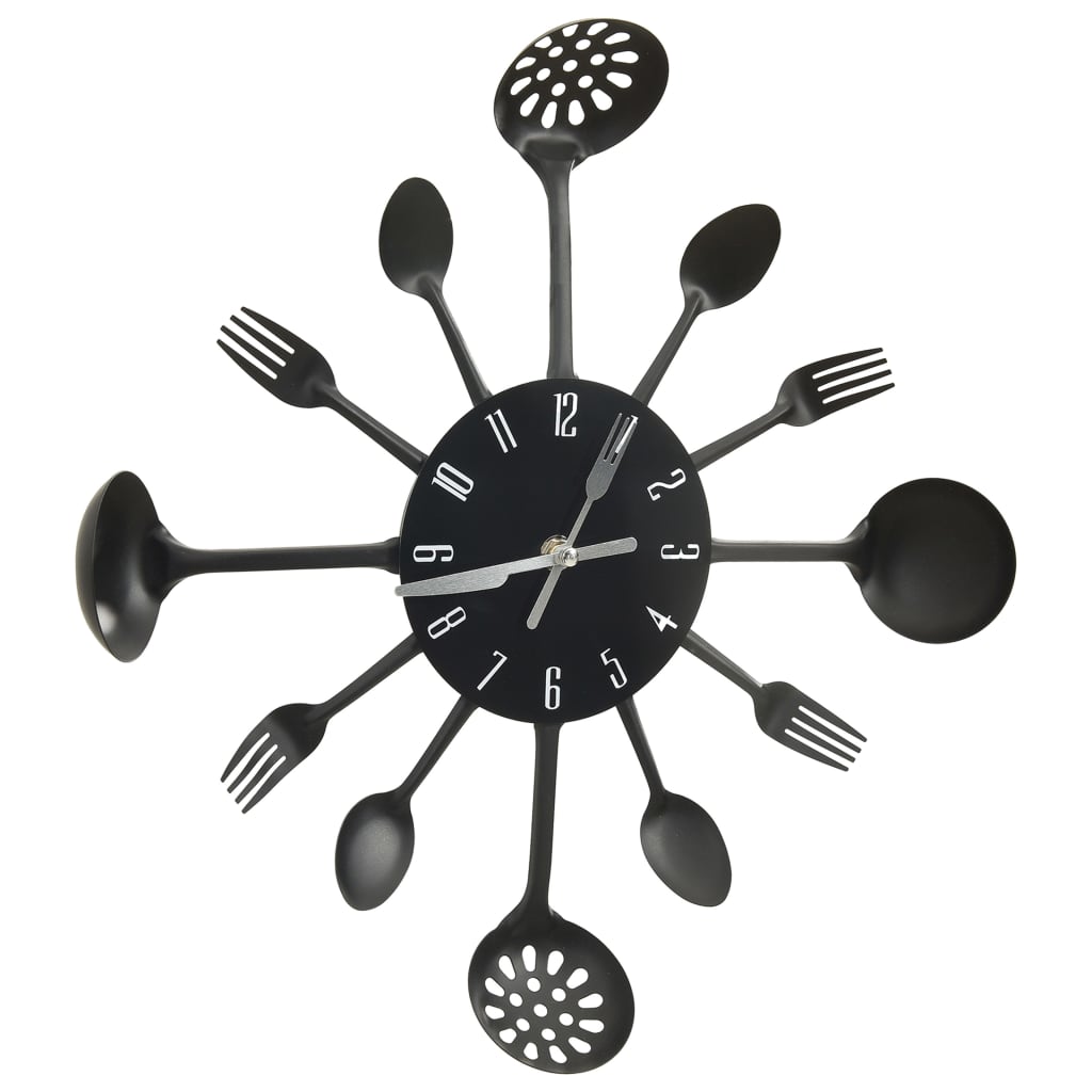 Ceas Perete Cu Model Lingură/Furculiță, Negru, 40 Cm, Aluminiu