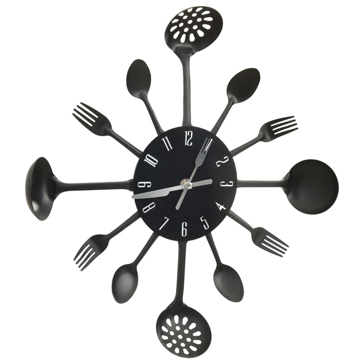 Ceas Perete Cu Model Lingură/Furculiță, Negru, 40 Cm, Aluminiu