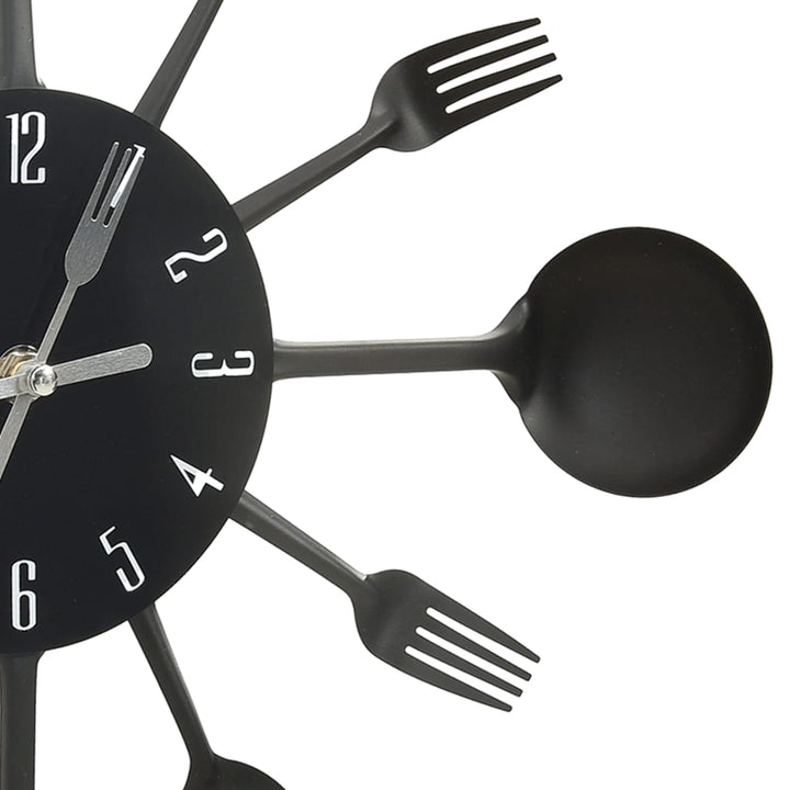 Ceas Perete Cu Model Lingură/Furculiță, Negru, 40 Cm, Aluminiu