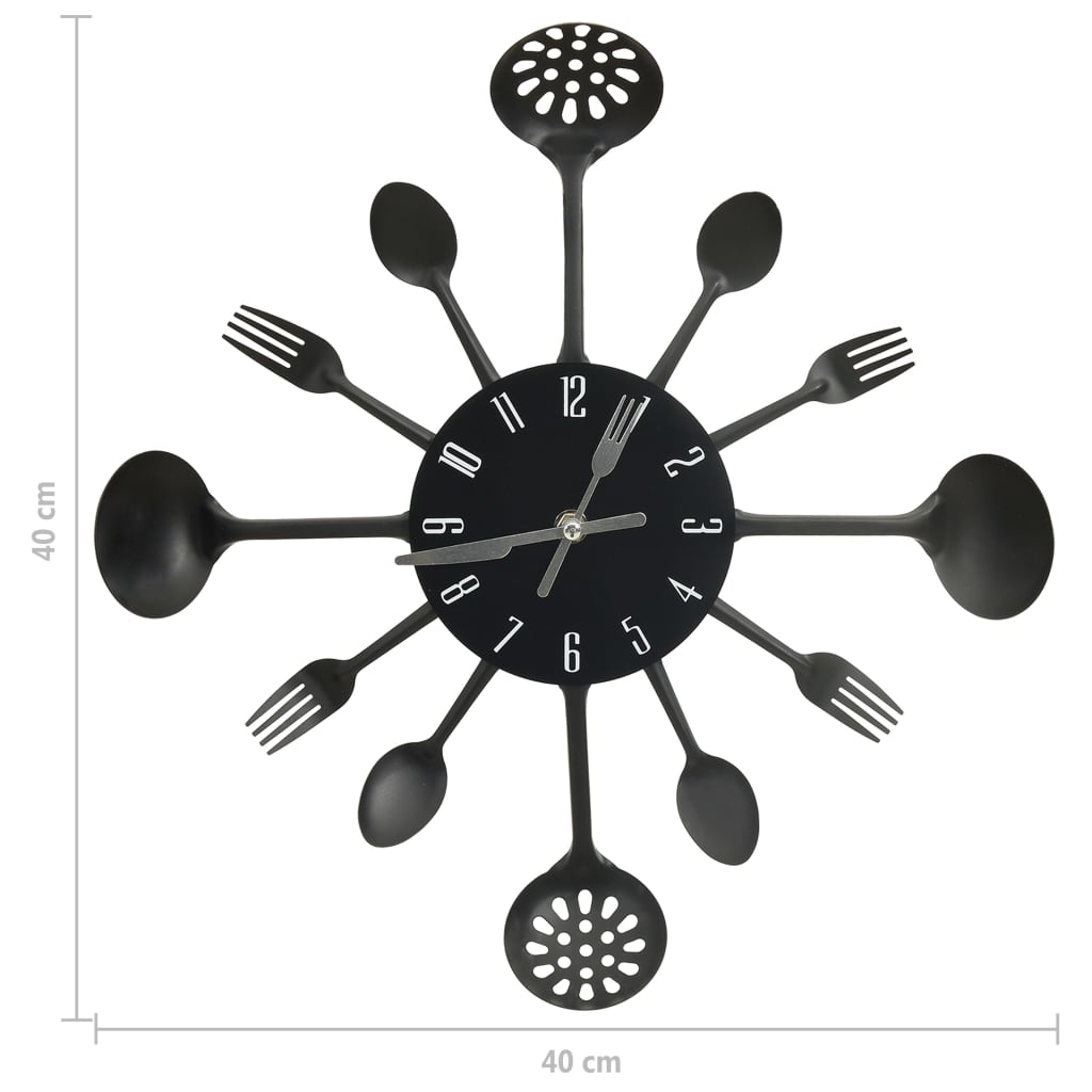 Ceas Perete Cu Model Lingură/Furculiță, Negru, 40 Cm, Aluminiu