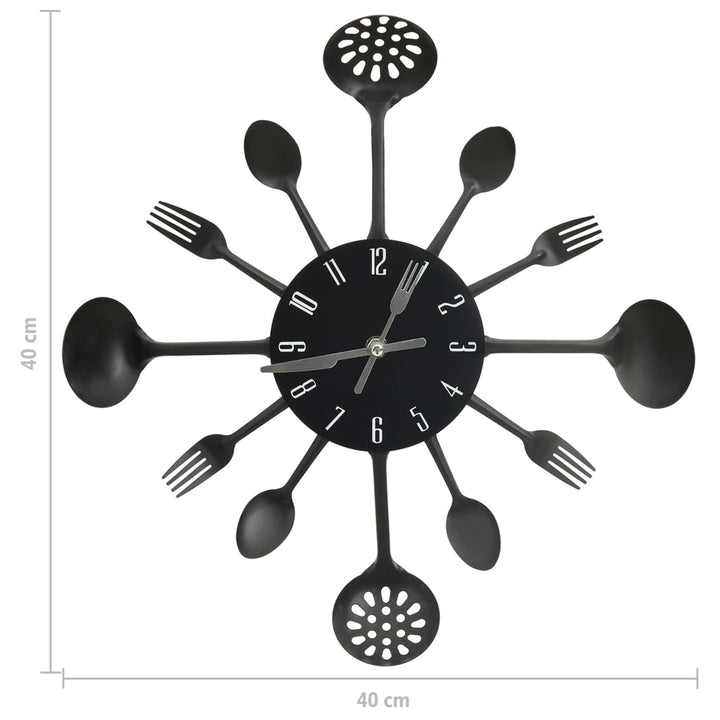 Ceas Perete Cu Model Lingură/Furculiță, Negru, 40 Cm, Aluminiu