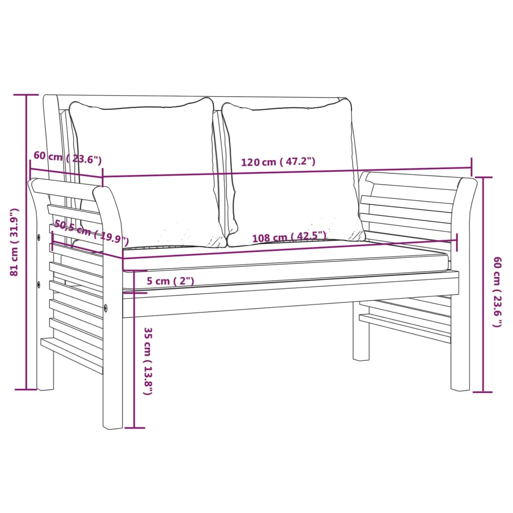 Set Mobilier Grădină Cu Perne , 2 Piese, Lemn Masiv