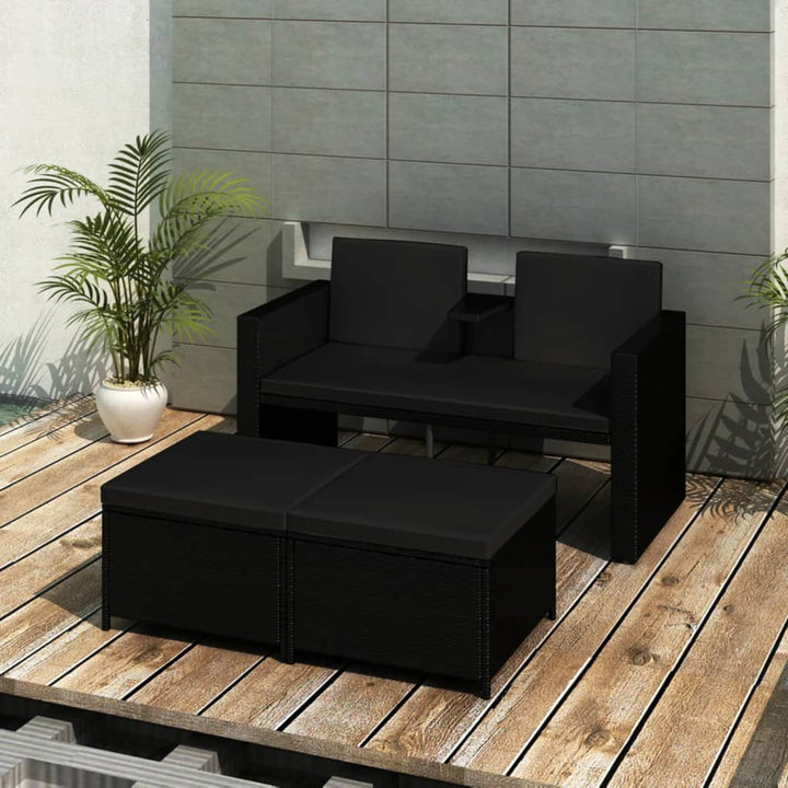 Set Mobilier De Grădină Cu Perne, 4 Piese, Negru, Poliratan