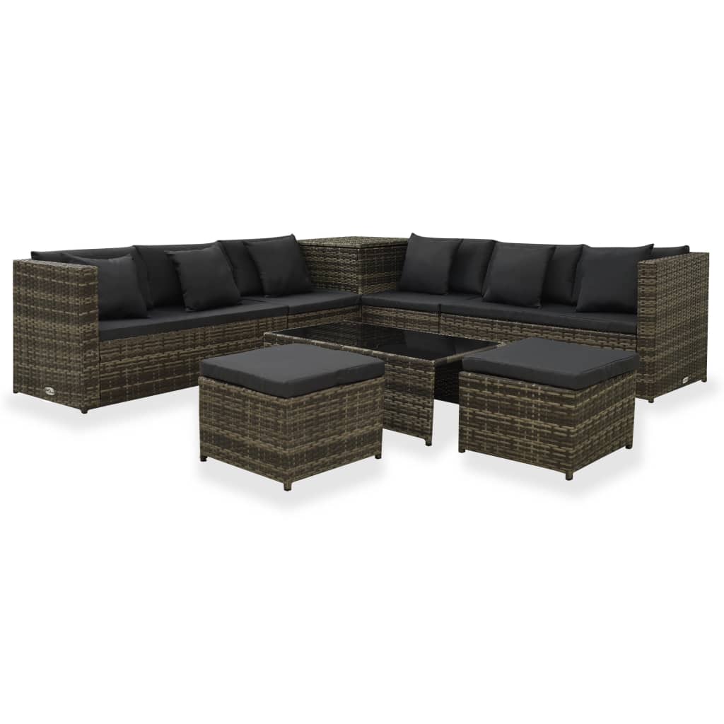 Set Mobilier De Grădină Cu Perne, 8 Piese, , Poliratan