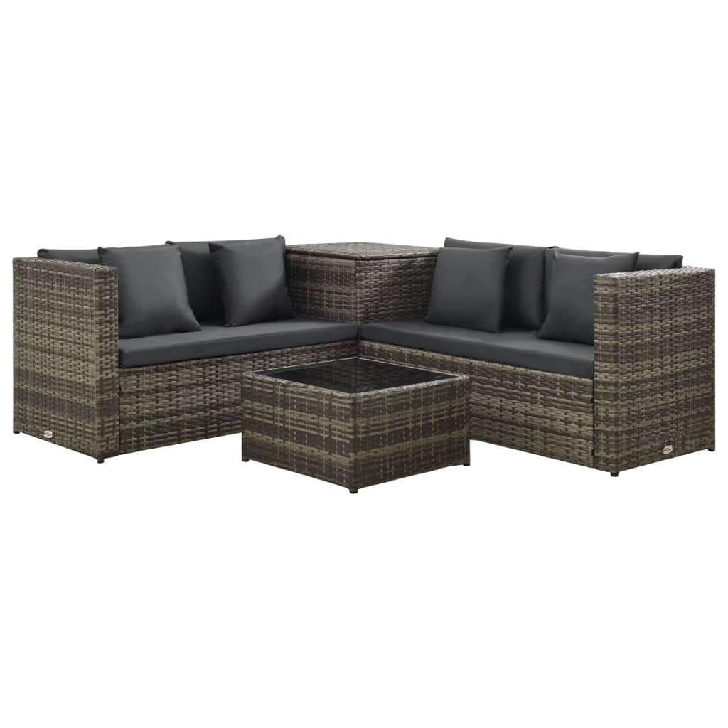 Set Mobilier De Grădină Cu Perne, 4 Piese, , Poliratan