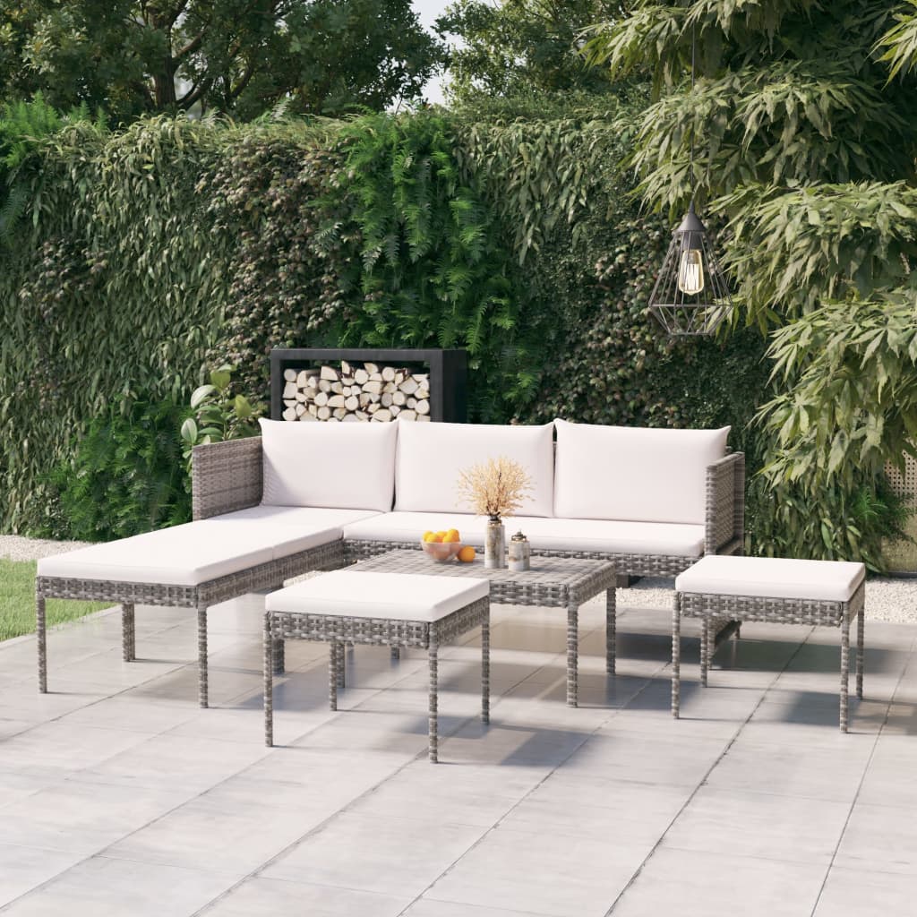 Set Mobilier De Grădină Cu Perne, 6 Piese, , Poliratan