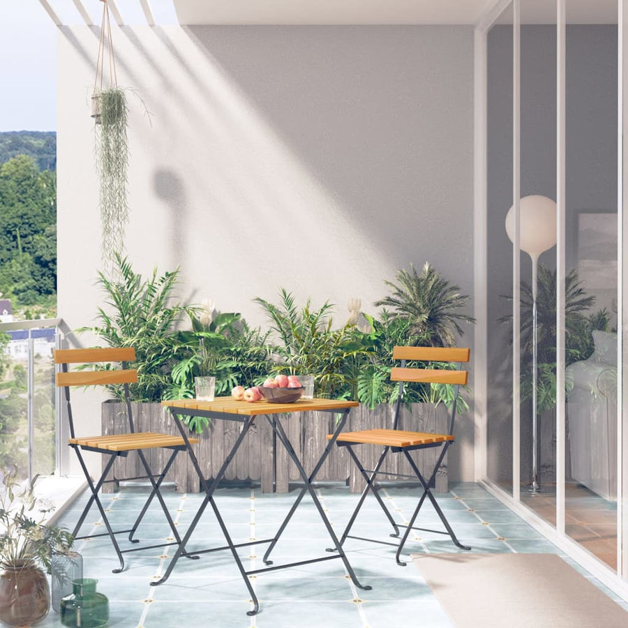 Set Mobilier Bistro Pliabil, 3 Piese, Lemn Masiv De Acacia