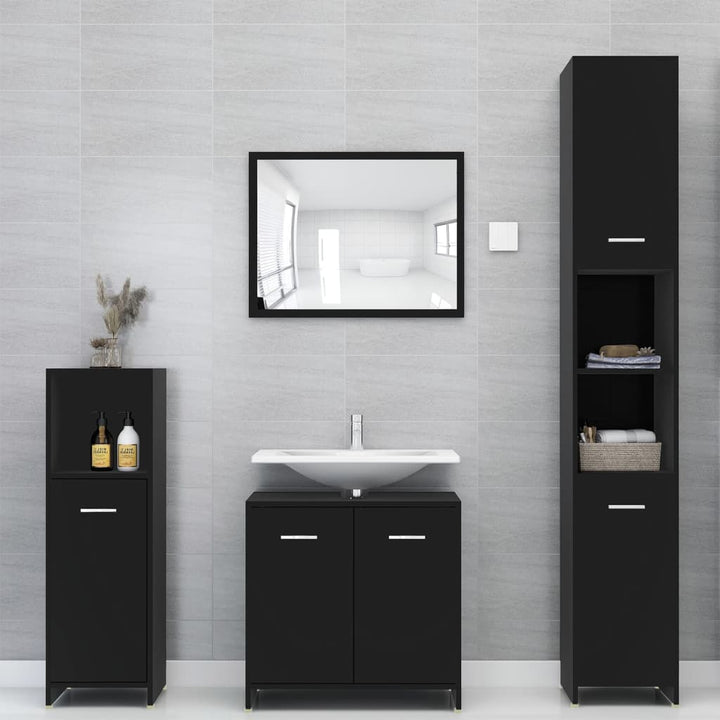Set Mobilier De Baie, 4 Piese, Alb Extralucios, Lemn Prelucrat