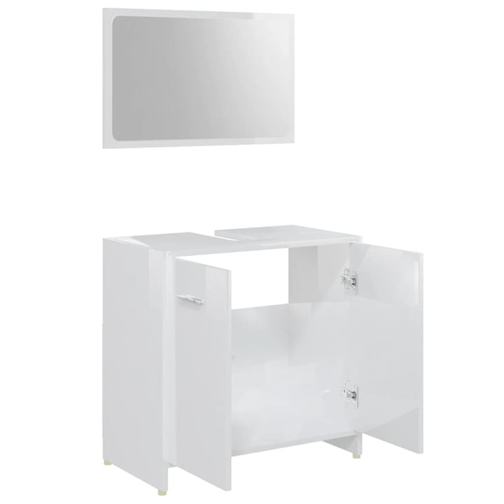 Set Mobilier De Baie, 4 Piese, Alb Extralucios, Lemn Prelucrat