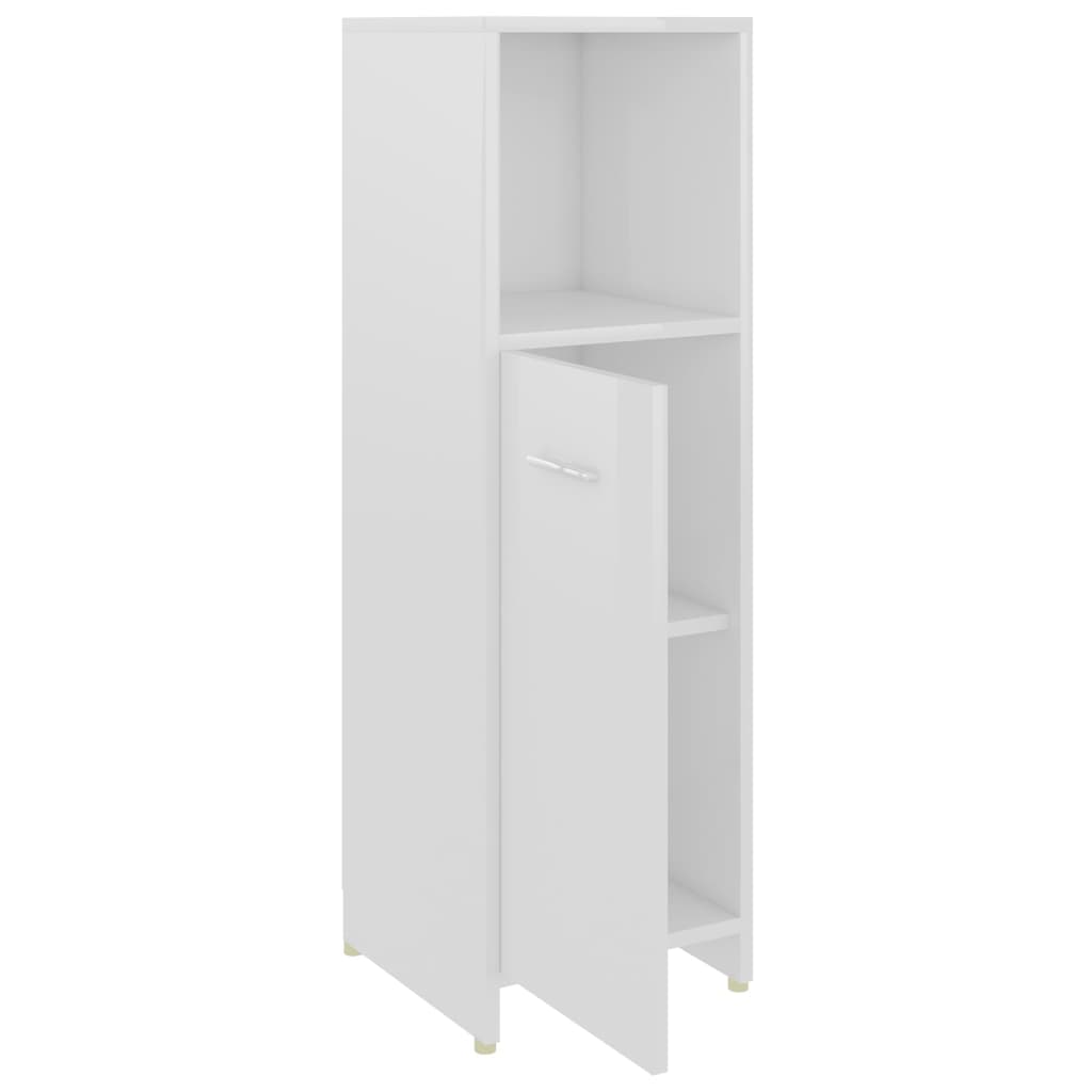 Set Mobilier De Baie, 4 Piese, Alb Extralucios, Lemn Prelucrat