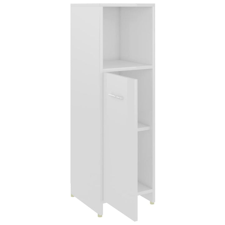 Set Mobilier De Baie, 4 Piese, Alb Extralucios, Lemn Prelucrat