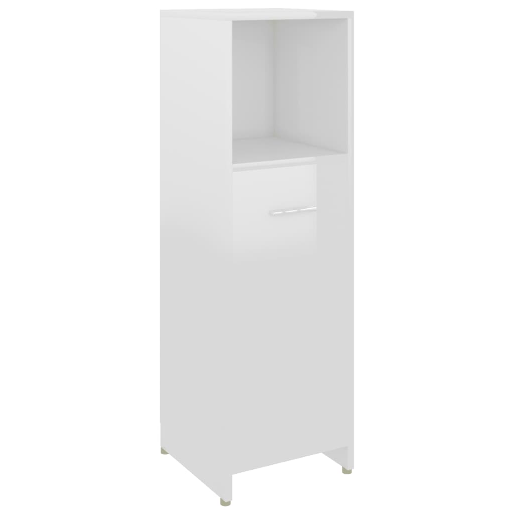 Set Mobilier De Baie, 4 Piese, Alb Extralucios, Lemn Prelucrat