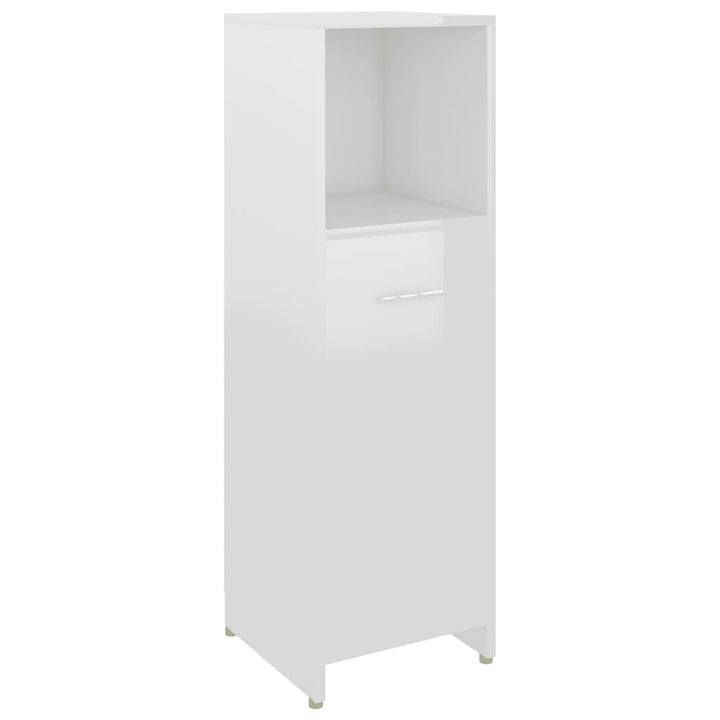 Set Mobilier De Baie, 4 Piese, Alb Extralucios, Lemn Prelucrat