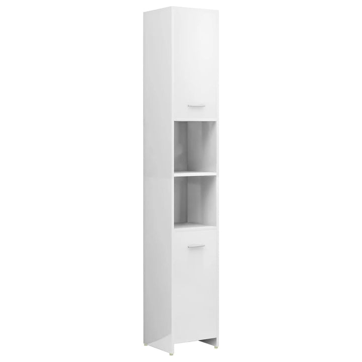 Set Mobilier De Baie, 4 Piese, Alb Extralucios, Lemn Prelucrat