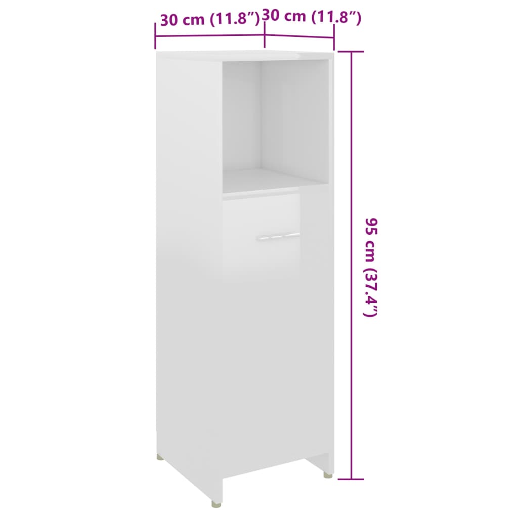 Set Mobilier De Baie, 4 Piese, Alb Extralucios, Lemn Prelucrat