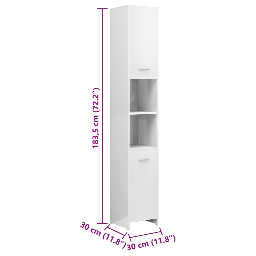 Set Mobilier De Baie, 4 Piese, Alb Extralucios, Lemn Prelucrat