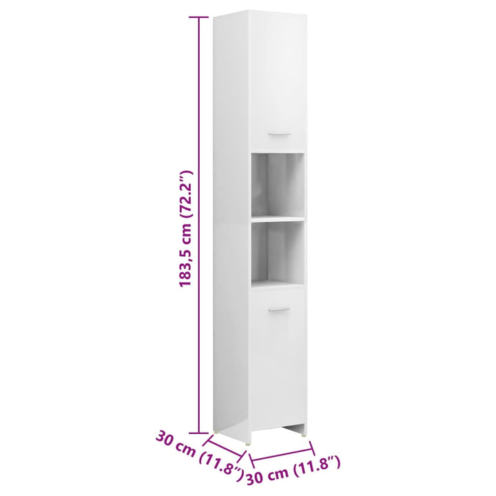 Set Mobilier De Baie, 4 Piese, Alb Extralucios, Lemn Prelucrat