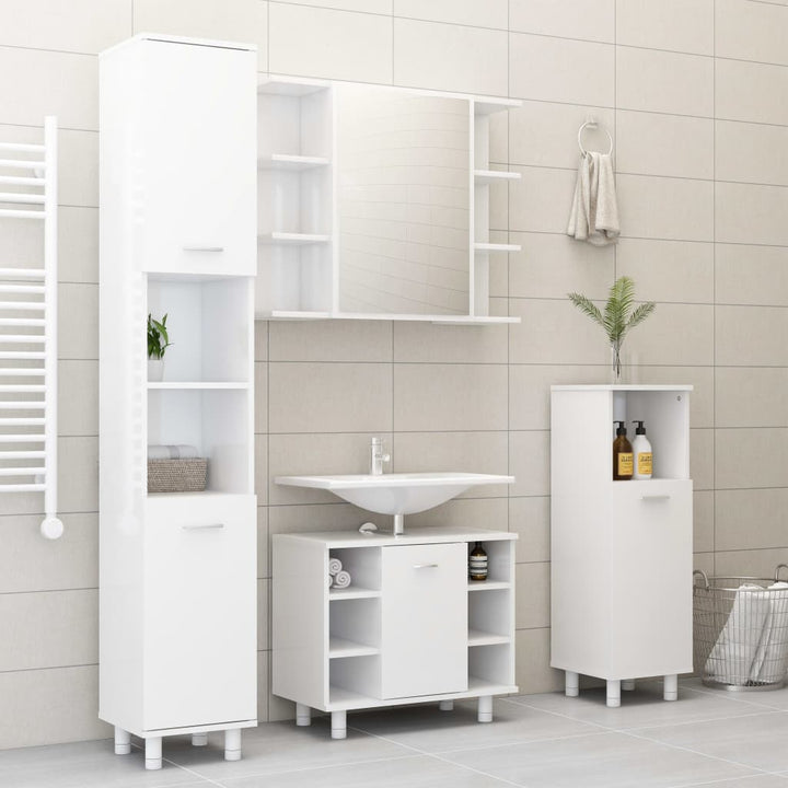 Set Mobilier De Baie, 4 Piese, , Lemn Prelucrat