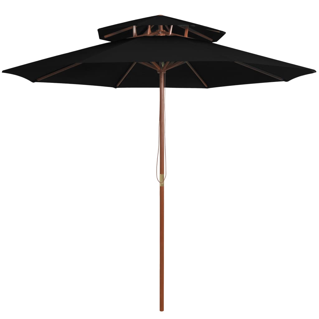 Umbrelă De Soare Dublă, 270X270 Cm, Stâlp De Lemn, Alb