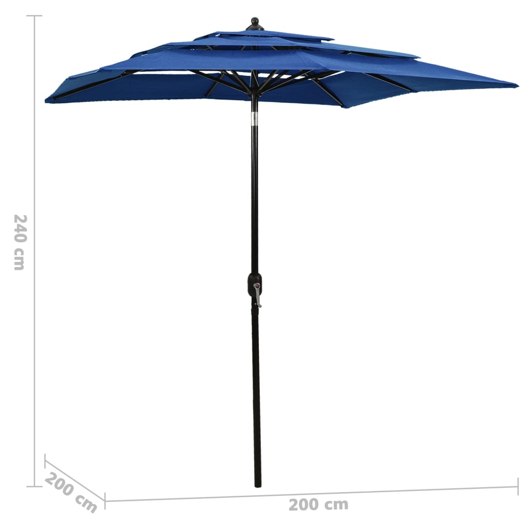 Umbrelă Grădină Cu 3 Niveluri, Stâlp Aluminiu, Azuriu,