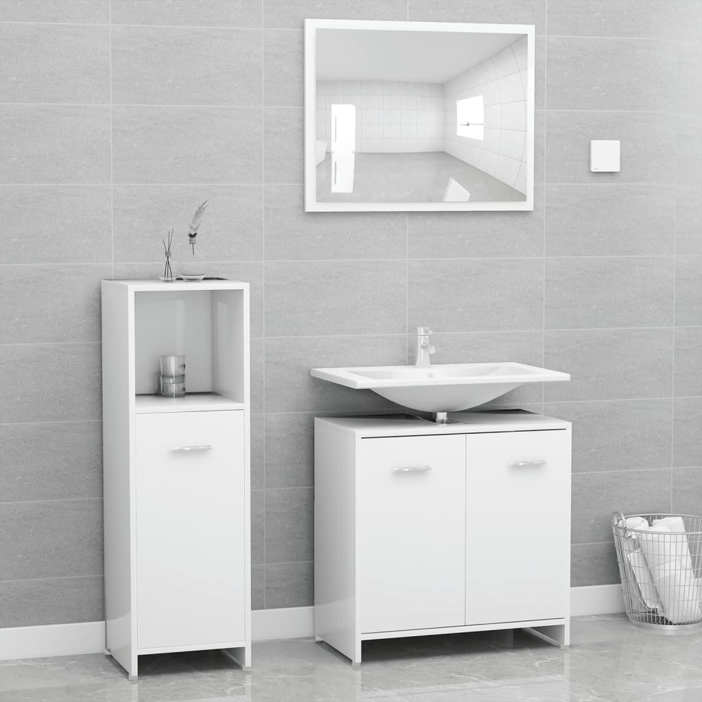Set Mobilier De Baie, 3 Piese, Stejar Fumuriu, Lemn Prelucrat