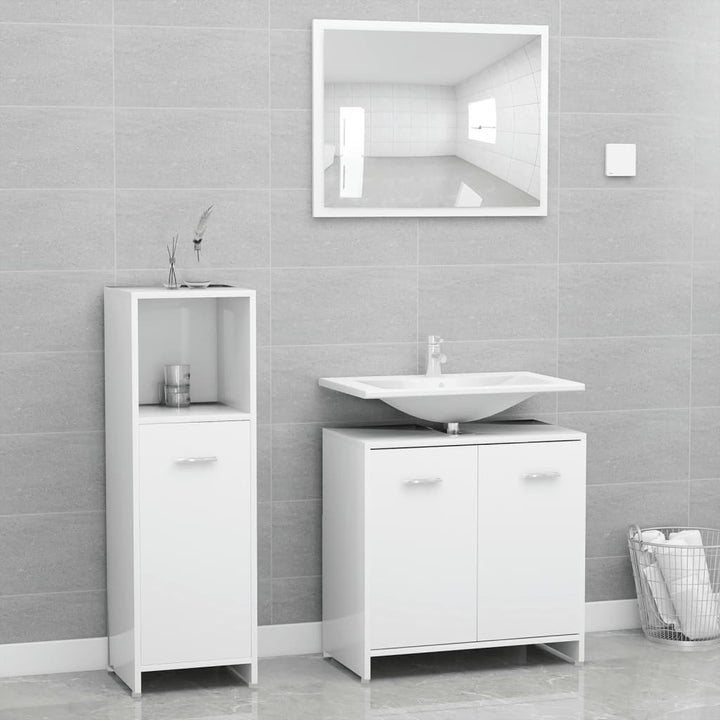 Set Mobilier De Baie, 3 Piese, Stejar Fumuriu, Lemn Prelucrat
