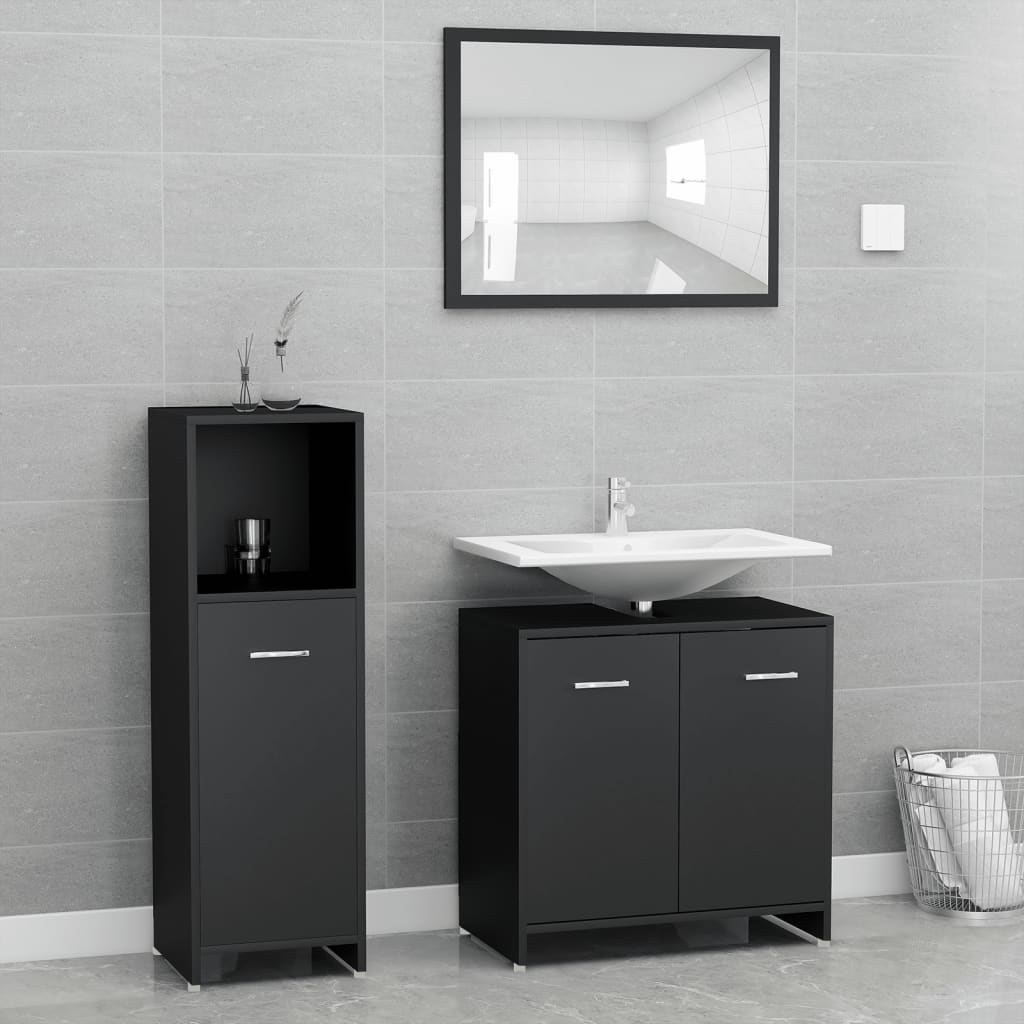 Set Mobilier De Baie, 3 Piese, Stejar Fumuriu, Lemn Prelucrat