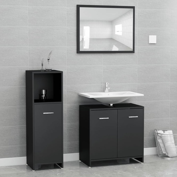 Set Mobilier De Baie, 3 Piese, Stejar Fumuriu, Lemn Prelucrat