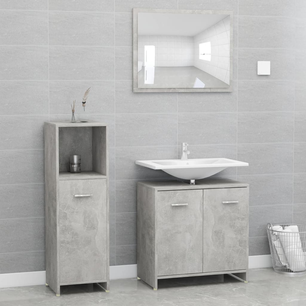 Set Mobilier De Baie, 3 Piese, Stejar Fumuriu, Lemn Prelucrat
