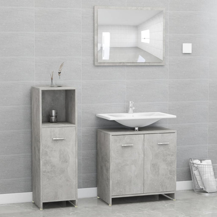 Set Mobilier De Baie, 3 Piese, Stejar Fumuriu, Lemn Prelucrat