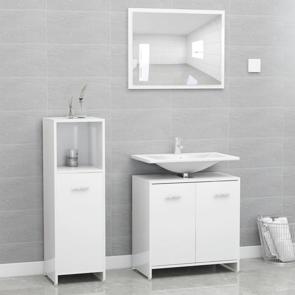 Set Mobilier De Baie, 3 Piese, Stejar Fumuriu, Lemn Prelucrat