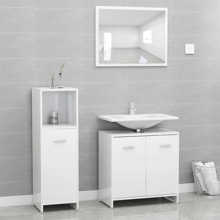 Set Mobilier De Baie, 3 Piese, Stejar Fumuriu, Lemn Prelucrat