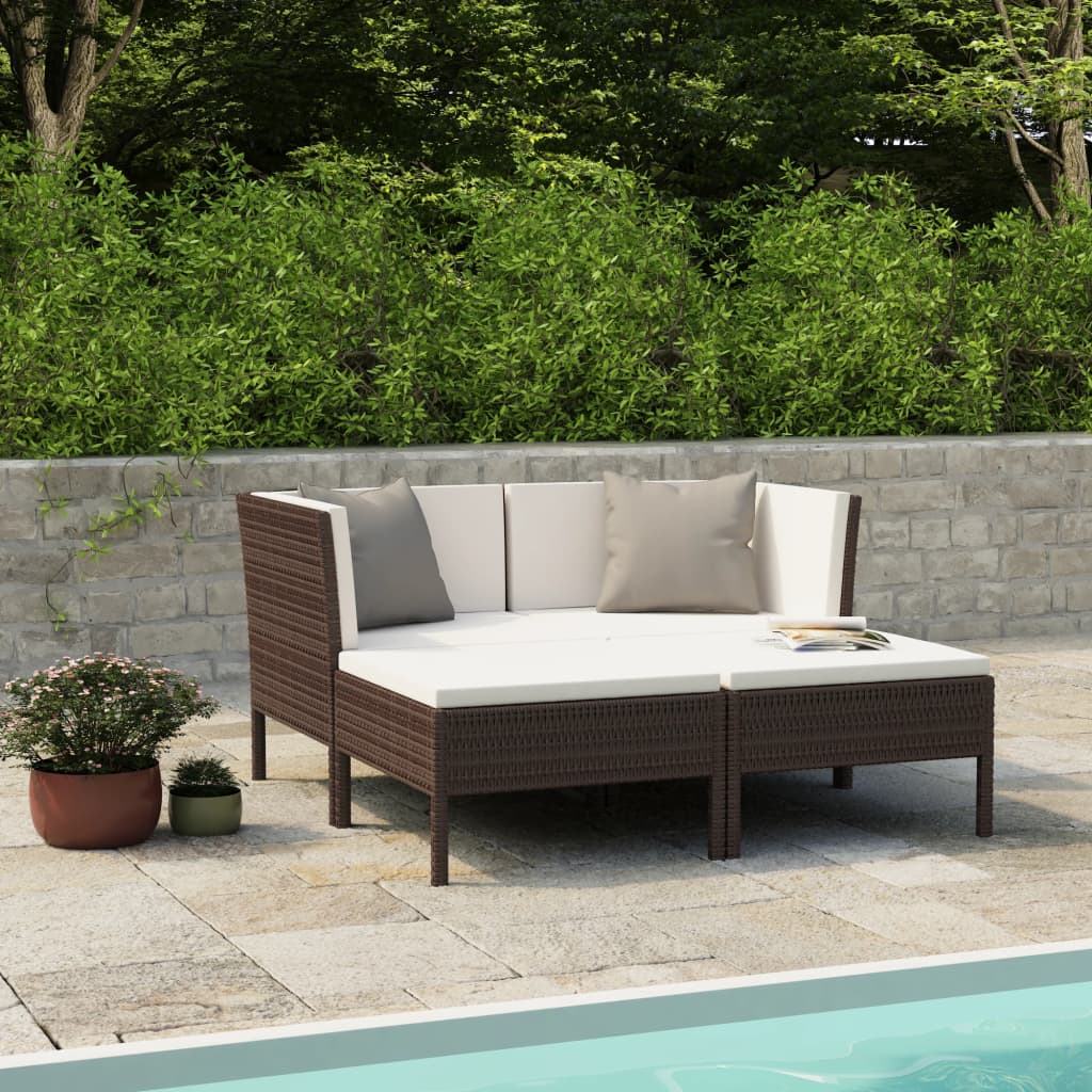 Set Mobilier De Grădină Cu Perne, 4 Piese, Poliratan,